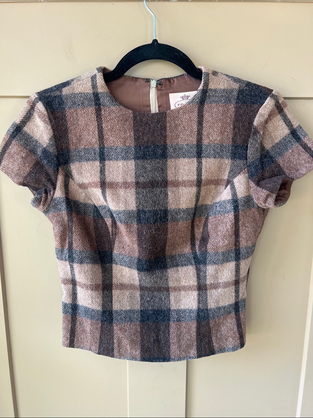 Tocca Sz 2 Vintage Plaid Wool Structured Crop Blouse